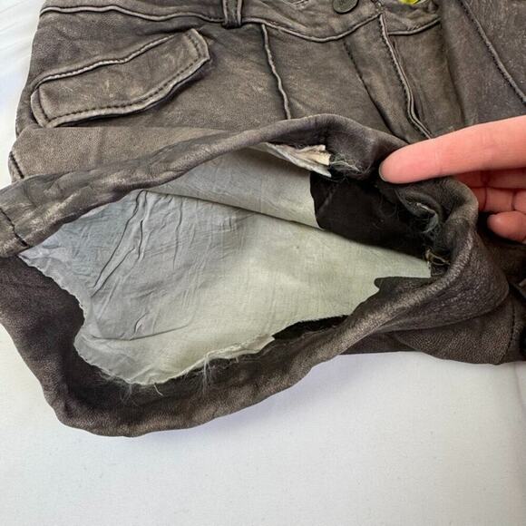 Doma Lamb Leather Mini Shorts 28" S Grey Brown Washed Vintage Finish $500 - Picture 11 of 16